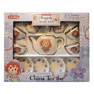 Schylling Raggedy Ann & Andy 13-Piece Tea Set Children Play Pretend Tea Party